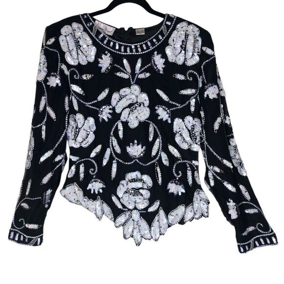 NEW Vintage Laurence Kazar Silk Beaded Occasion Top Sz PM 80’s, Old Money, Gala - Picture 1 of 16